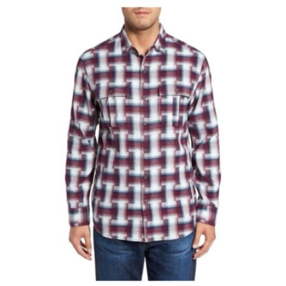 Tommy Bahama 3X Tall long sleeve plaid flannel button up shirt in ruby wine